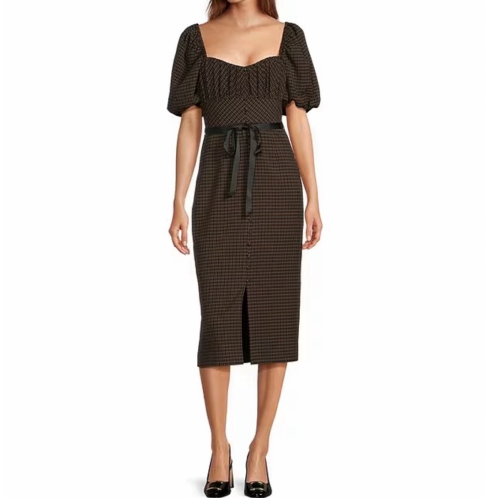 NWT ANTONIO MELANI Donna Novelty Check Sweetheart Neck Midi Dress